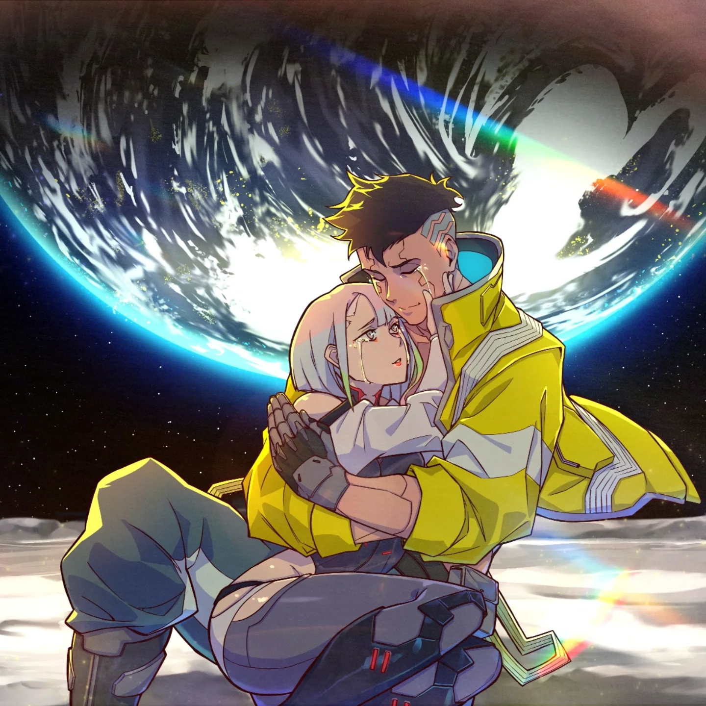 David and Lucy on the moon digital painting by JUSWA