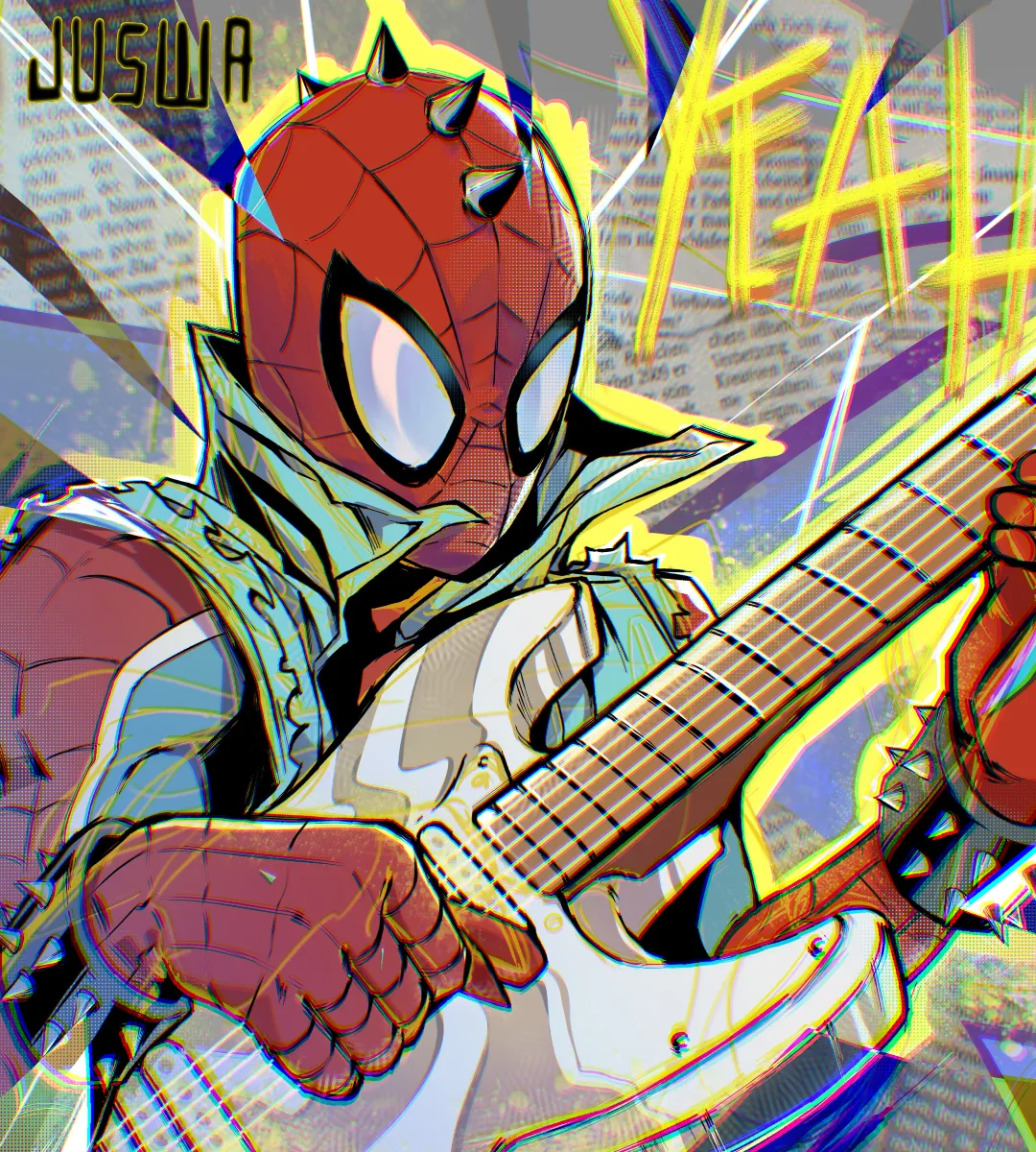 Spider-Punk digital illustration with electric guitar by JUSWA